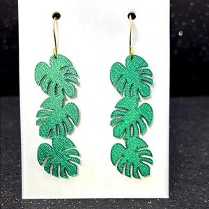 Green Monstera Dangle Earrings